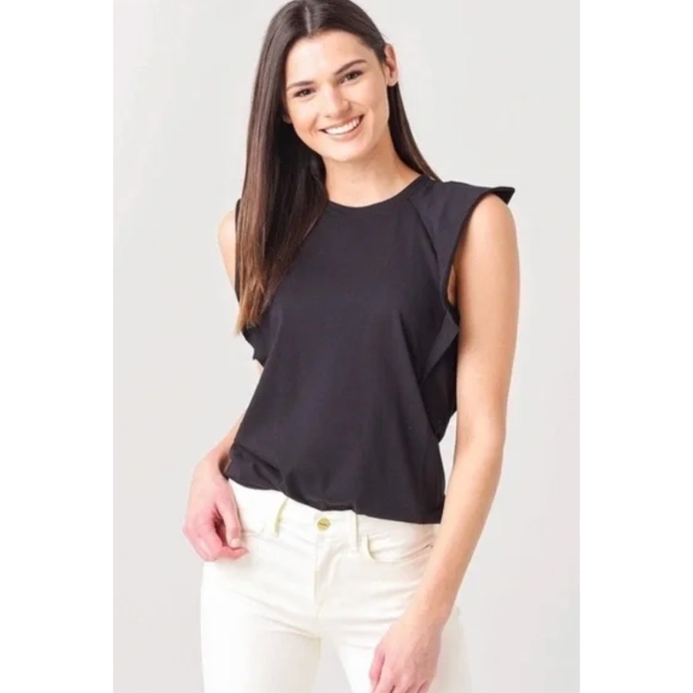 FRAME Denim Women's 100% Cotton Flutter Sleeve Black Summer Tee Size Medium